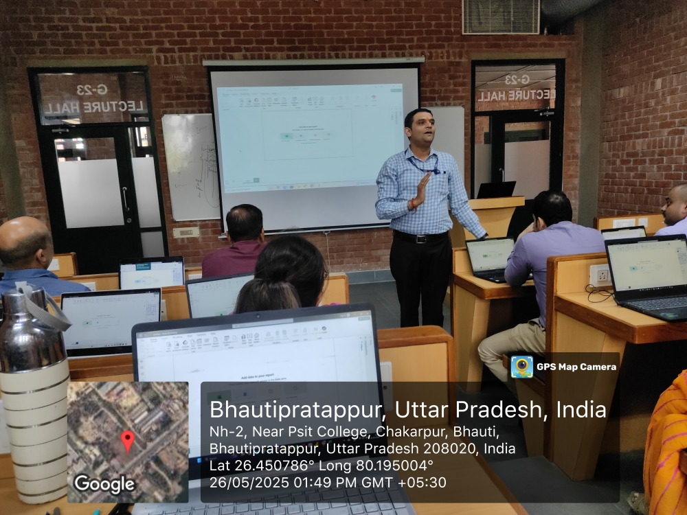 In a significant stride toward enhancing data literacy and analytical proficiency among educators, PSIT College of Higher Education, Kanpur organized a Faculty Development Programme (FDP) on Data Analysis using Power BI from May 26th to 30th,,2025. The programme attracted a vast group of faculty members, reflecting the growing importance of data-driven decision-making in academic and administrative spheres.The FDP was designed to provide hands-on training in Microsoft Power BI, one of the most powerful tools for business intelligence and data visualization. The sessions covered key aspects such as data importing, cleaning, transformation, DAX (Data Analysis Expressions), interactive dashboards, and real-time reporting. Participants were also introduced to industry case studies to understand the practical applications of data analytics in education, research, and management.